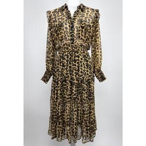 Misa Los Angeles Leopard Print Midi Dress Size Small Boho Statement Flowy Sheer